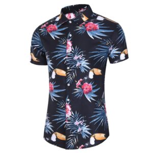 XZNB Men's Hawaiian Shirt Short Sleeves Printed Button Down Summer Beach Dress Shirts Turn-Down Collar T-Shirt Tops Mens Christmas Shirts Golf Shirts Ping Golf Shirts for Men Polo Shirts for Men