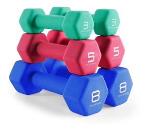 pro form neoprene dumbbell set 32 pounds total 8 lb 5lb 3lb pairs