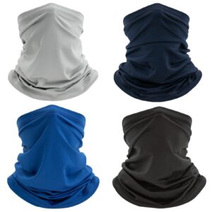 coolzu 4 pack neck gaiter face mask : balaclava face cover bandana & gator mask headband scarf masks for men women (black & navy blue & blue & grey)