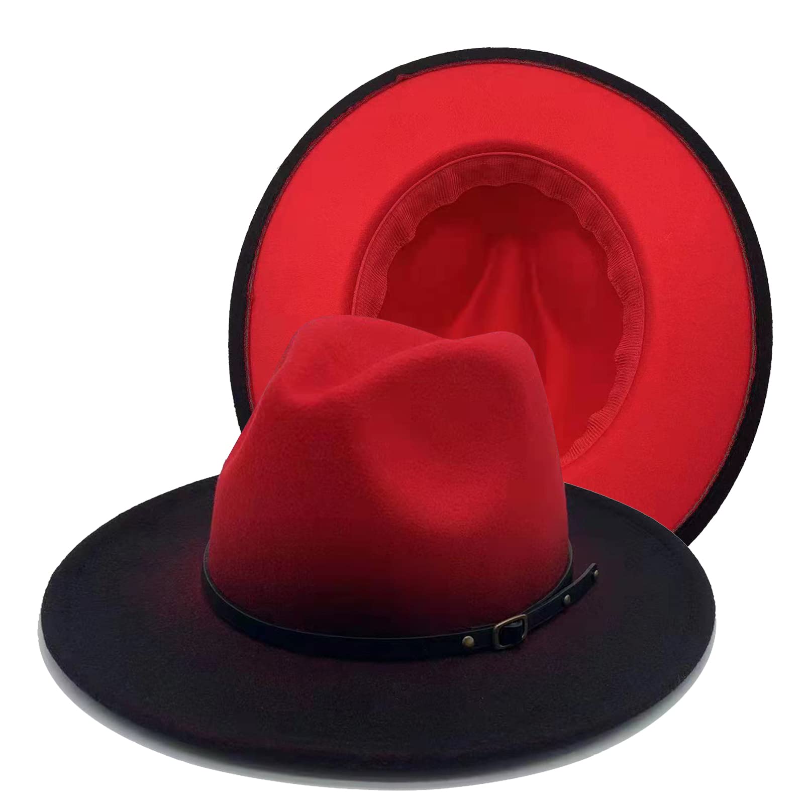 Wide Brim Fedora Hats for Women & Men Two Tone Felt Hat Gradient Dress Hat Red