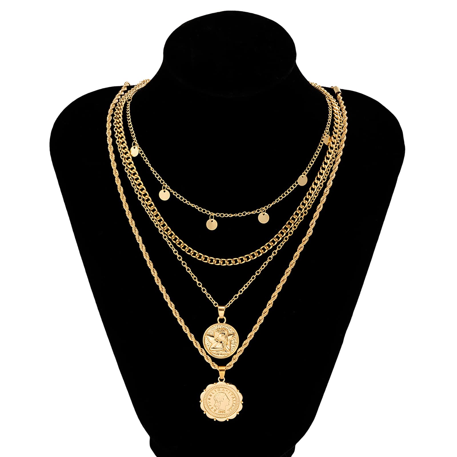 MJartoria Layered Necklaces for Women Trendy Retro Coin Pendant Chain Necklaces Dainty Link Chain Choker Necklaces for Jewelry Birthday Gifts (Gold)