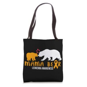 Mama Bear Leukemia Awareness Orange Ribbon Support Graphic Tote Bag