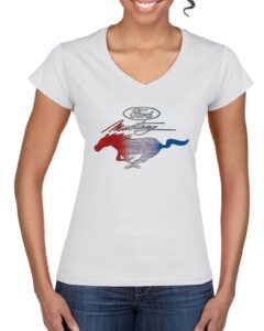 ford mustang shirt usa flag mustang emblem cars and trucks women’s standard v-neck tee, white, xx-large