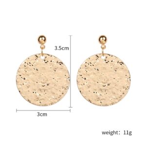 JustMoMoMin Hammered Round Disc Dangle Earrings Polished Circle Drop Earrings for Women Jewelry (Gold)