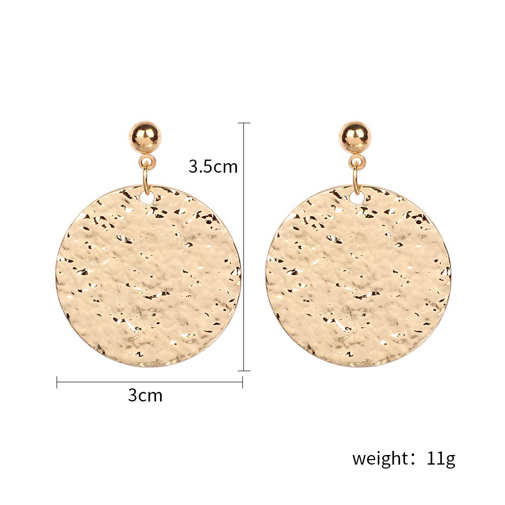 JustMoMoMin Hammered Round Disc Dangle Earrings Polished Circle Drop Earrings for Women Jewelry (Gold)