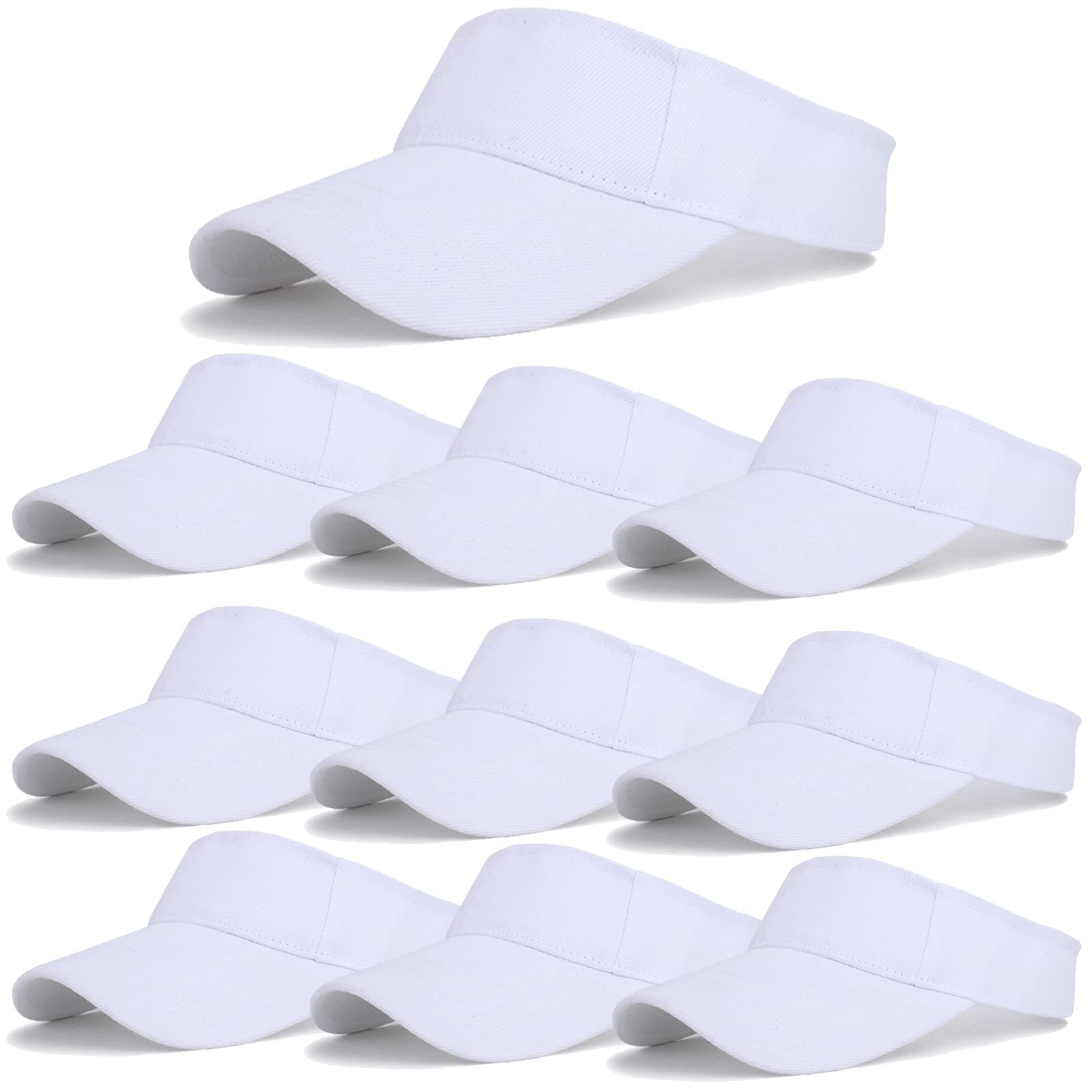 10 Pack Men Women Sun Visor Adjustable UV Protection Blank Sun Visor Hats Caps for Beach Pool Golf Tennis Sports(10Pack-White)