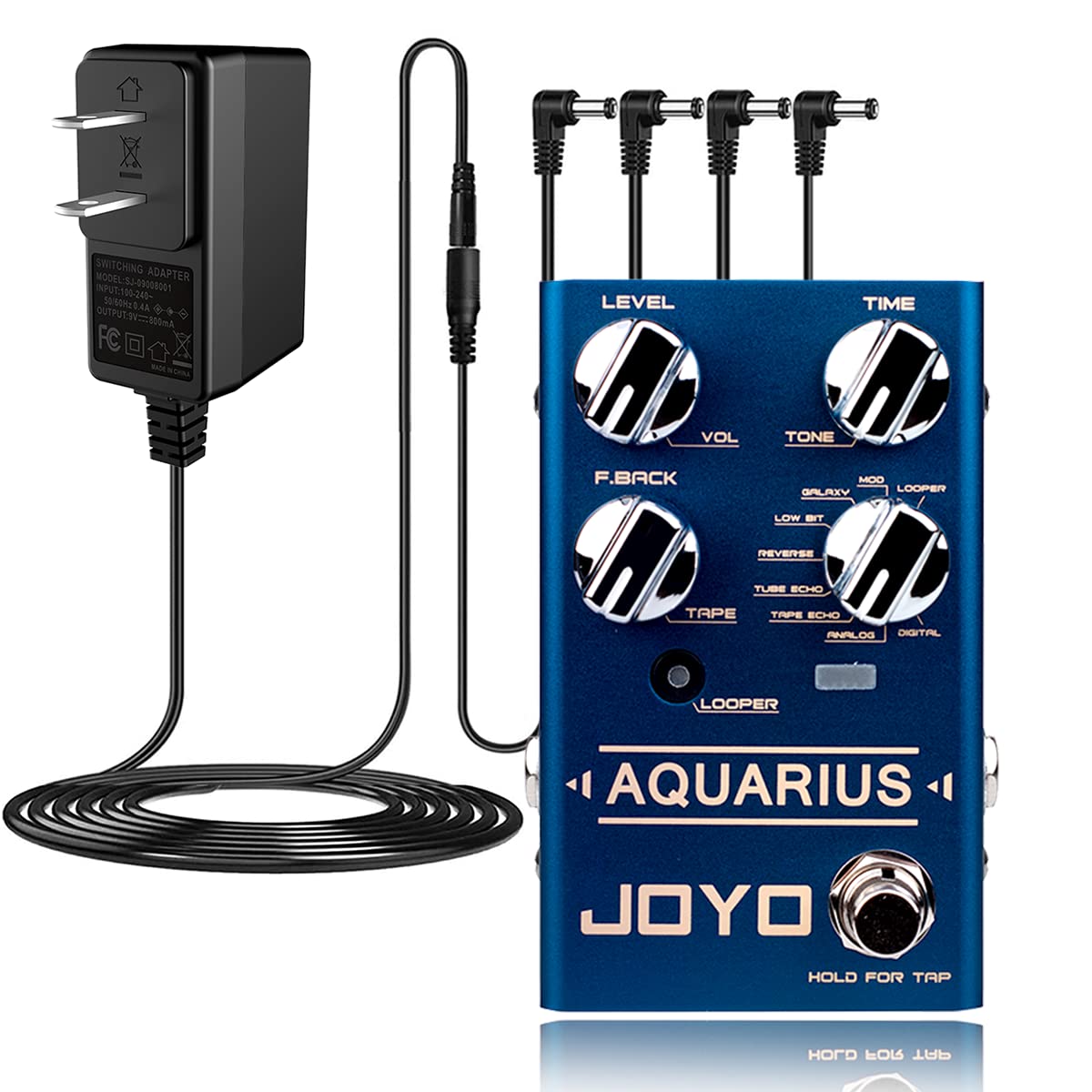 JOYO R-07 Aquarius Digital Delay Pedal Bundle with DC 9V Pedal Power Supply (800mA -1A) AC Adapter