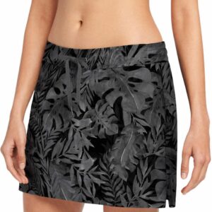 Speedo Womens Swim Skort (Speedo Black Leaf, Small)