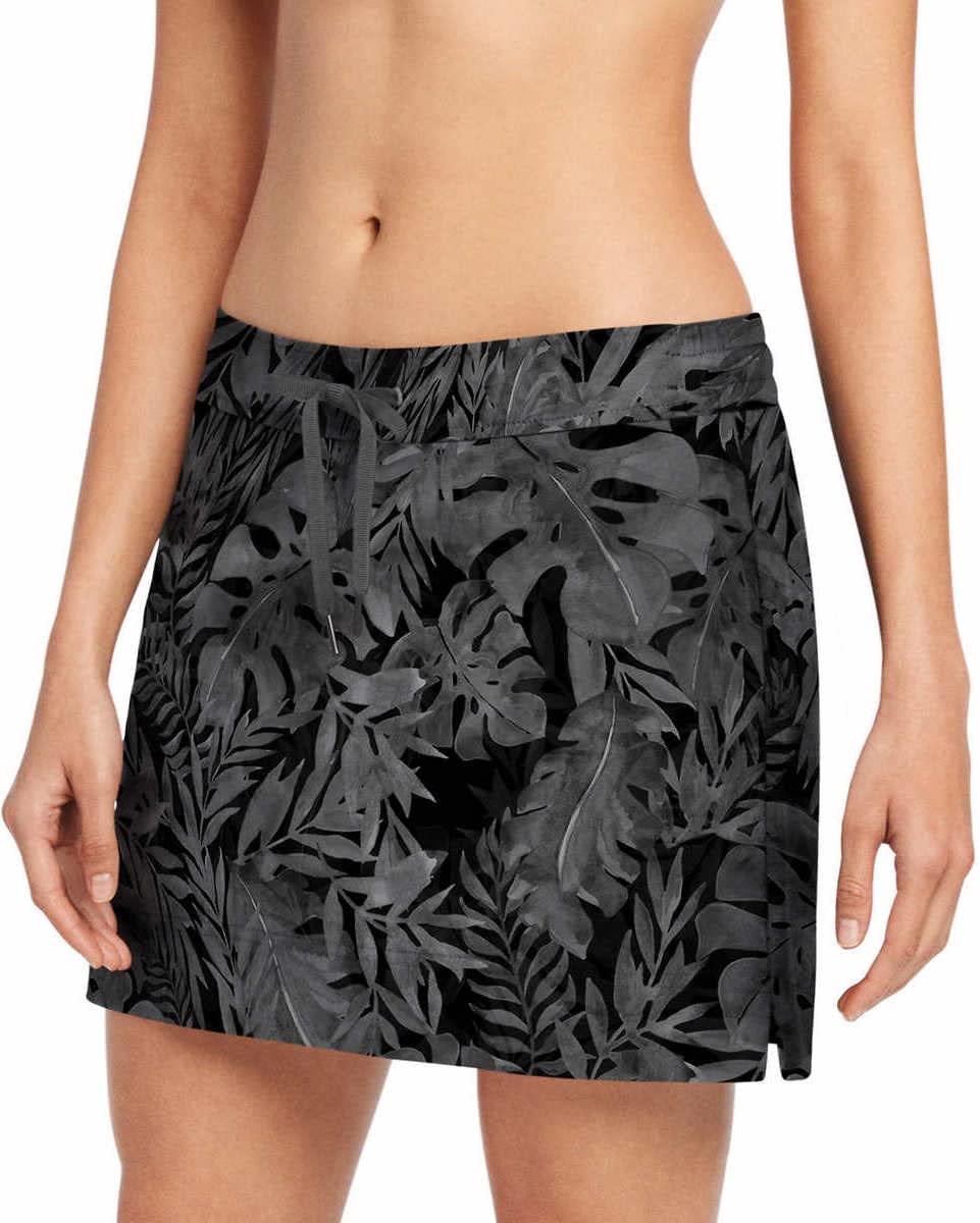 Speedo Womens Swim Skort (Speedo Black Leaf, Small)