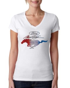 ford mustang shirt usa flag mustang emblem cars and trucks womens junior fit v-neck tee, white, xx-large