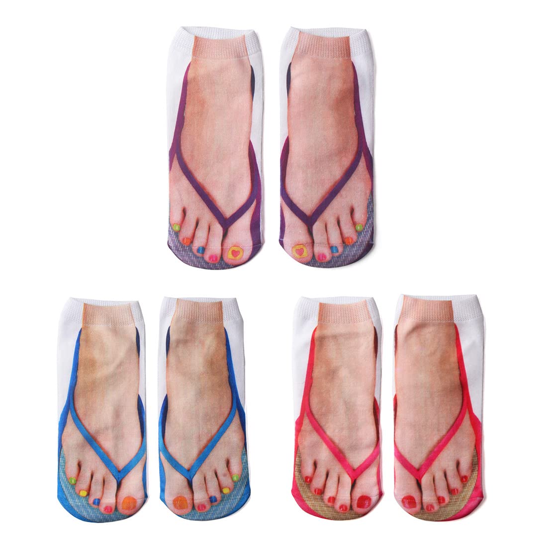 3D Pattern Manicure Print Socks Flip Flop Funny Hidden Comfort Running Socks Women Personalized Low Cut Ankle