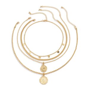 mjartoria layered necklaces for women trendy retro coin pendant chain necklaces dainty link chain choker necklaces for jewelry birthday gifts (gold)