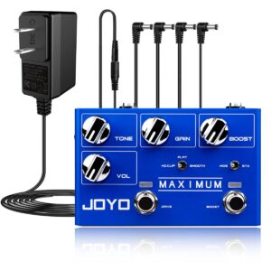 joyo r-05 maximum overdrive dual channel pedal bundle with dc 9v pedal power supply (800ma -1a) ac adapter