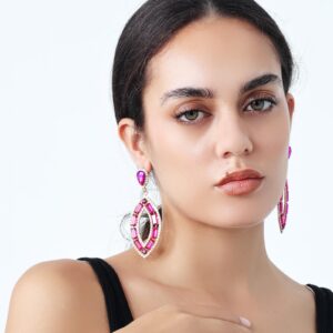 KELMALL Teardrop Rhinestone Earrings for Women Crystal Geometric Water drop Dangle Statement Earrings-Rose Pink