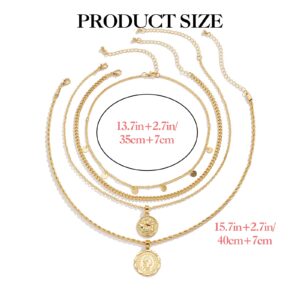 MJartoria Layered Necklaces for Women Trendy Retro Coin Pendant Chain Necklaces Dainty Link Chain Choker Necklaces for Jewelry Birthday Gifts (Gold)