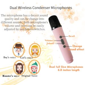 KaraMuizi Wooden Bluetooth Karaoke Machine with 2 Wireless Microphones, Wireless Speaker with LED Music Speaker MP3 Player for Kids and Adult for for Party Birthday Gift (Wireless Microphones,Cloud)