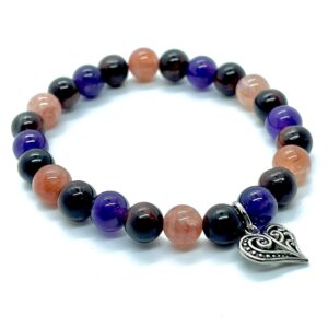 DCE Triple Stone OPTIMUM WEIGHT LOSSt Handmadee 8MM Gemstone Red Tiger Eye - Sunstone - Amethyst Beaded Jewelryyts Natural Healing Metabolism Booster Spiritualts By Dazzling Crys