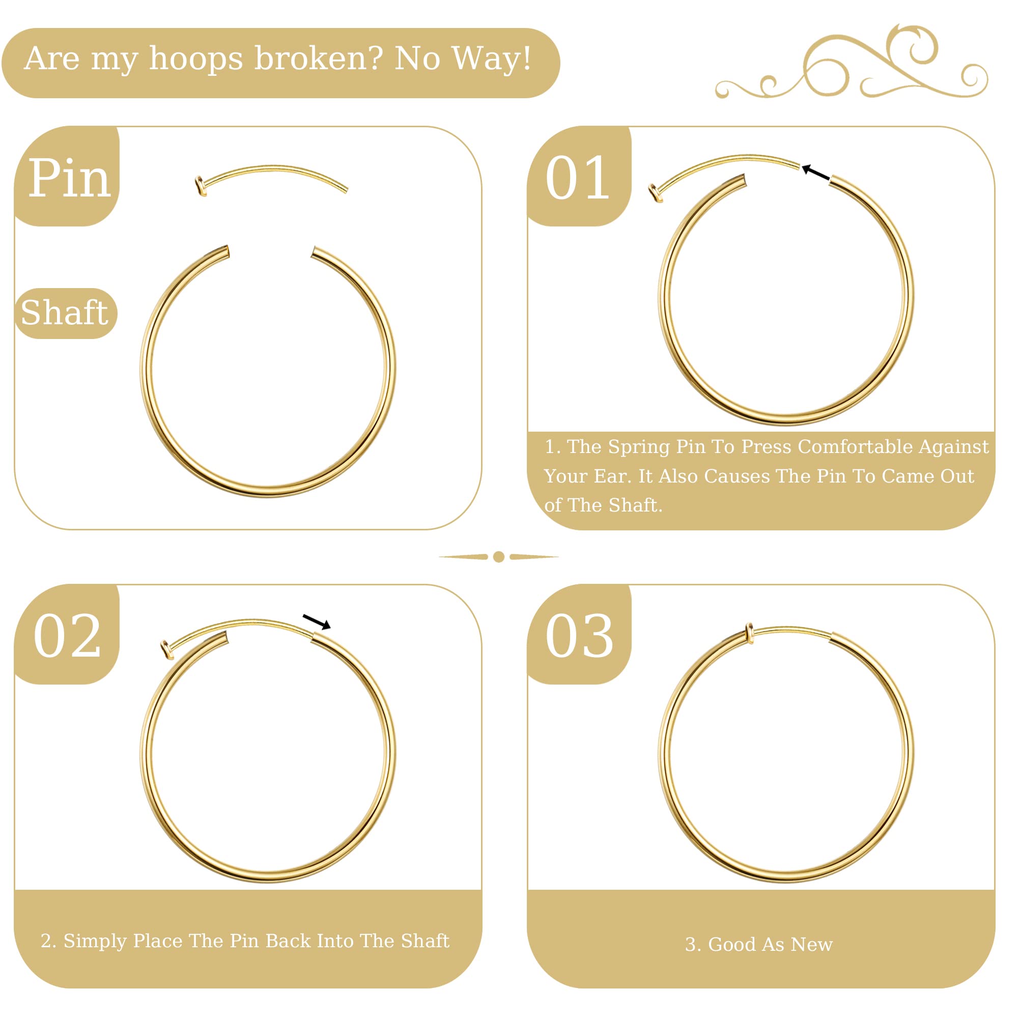 HAIAISO 6 Pairs Clip On Hoop Earrings for Women Fake Spring Hoop Earrings Set for Non-Pierced Ears Jewelry 6 Sizes(Gold)