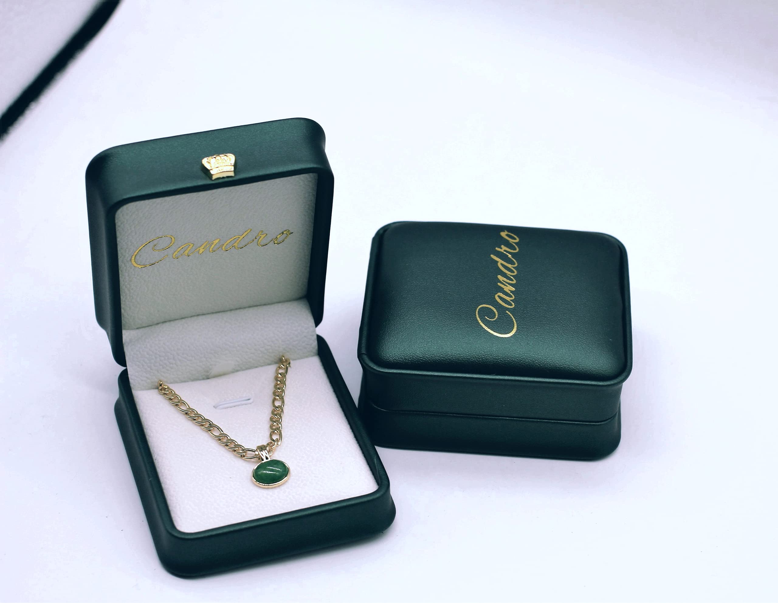 Candro 18k Aventurine Natural Stone Pendant Necklace (20''Chain), Green Retro Elegant Temperament Style Necklace With Gift Box, Suitable for Gift to Mom and Family