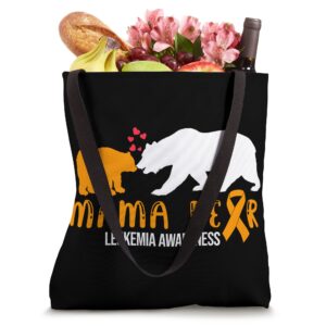 Mama Bear Leukemia Awareness Orange Ribbon Support Graphic Tote Bag