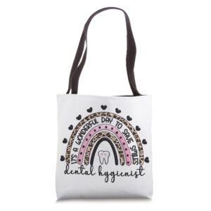 dental hygienist rainbow dental hygiene tote bag