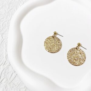 JustMoMoMin Hammered Round Disc Dangle Earrings Polished Circle Drop Earrings for Women Jewelry (Gold)