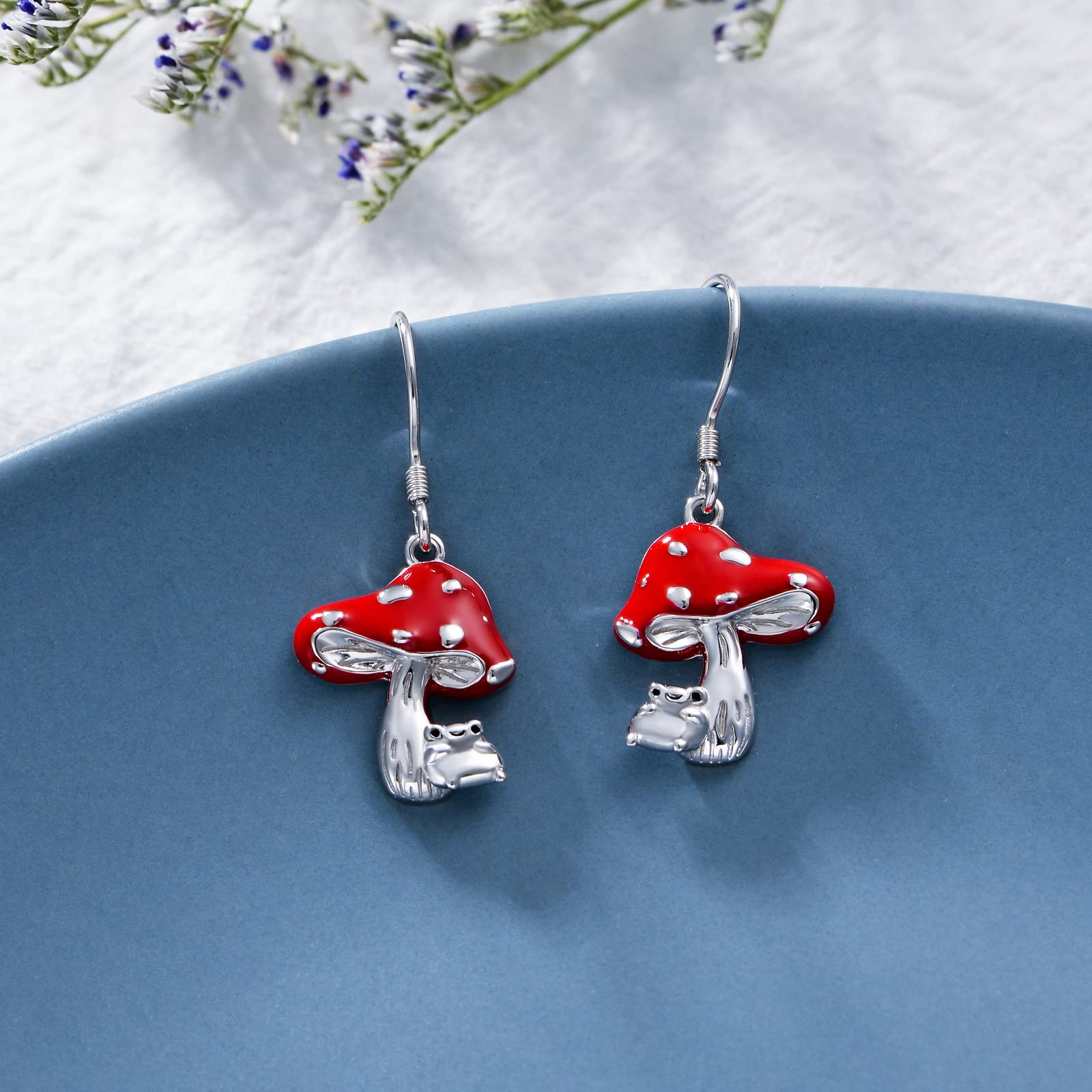 Frog Mushroom Earrings S925 Sterling Silver Cute Mushroom Dangle Earrings Mushroom Earrings Jewelry Gifts for Women