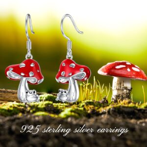 Frog Mushroom Earrings S925 Sterling Silver Cute Mushroom Dangle Earrings Mushroom Earrings Jewelry Gifts for Women