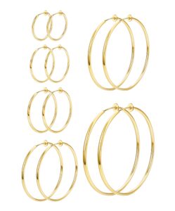 haiaiso 6 pairs clip on hoop earrings for women fake spring hoop earrings set for non-pierced ears jewelry 6 sizes(gold)