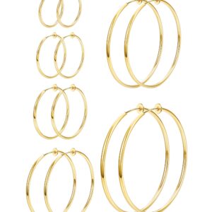 HAIAISO 6 Pairs Clip On Hoop Earrings for Women Fake Spring Hoop Earrings Set for Non-Pierced Ears Jewelry 6 Sizes(Gold)