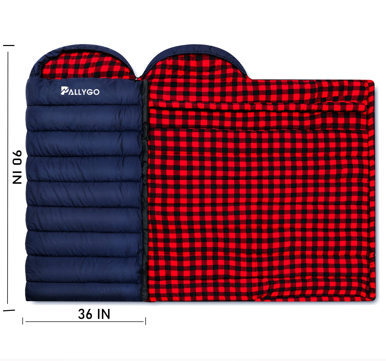 PALLYGO 0 Degree Sleeping Bag Cotton Flannel Sleeping Bags for Adults Cold Weather Camping Winter Zero Degree Warm Weather Big and Tall Right Zip