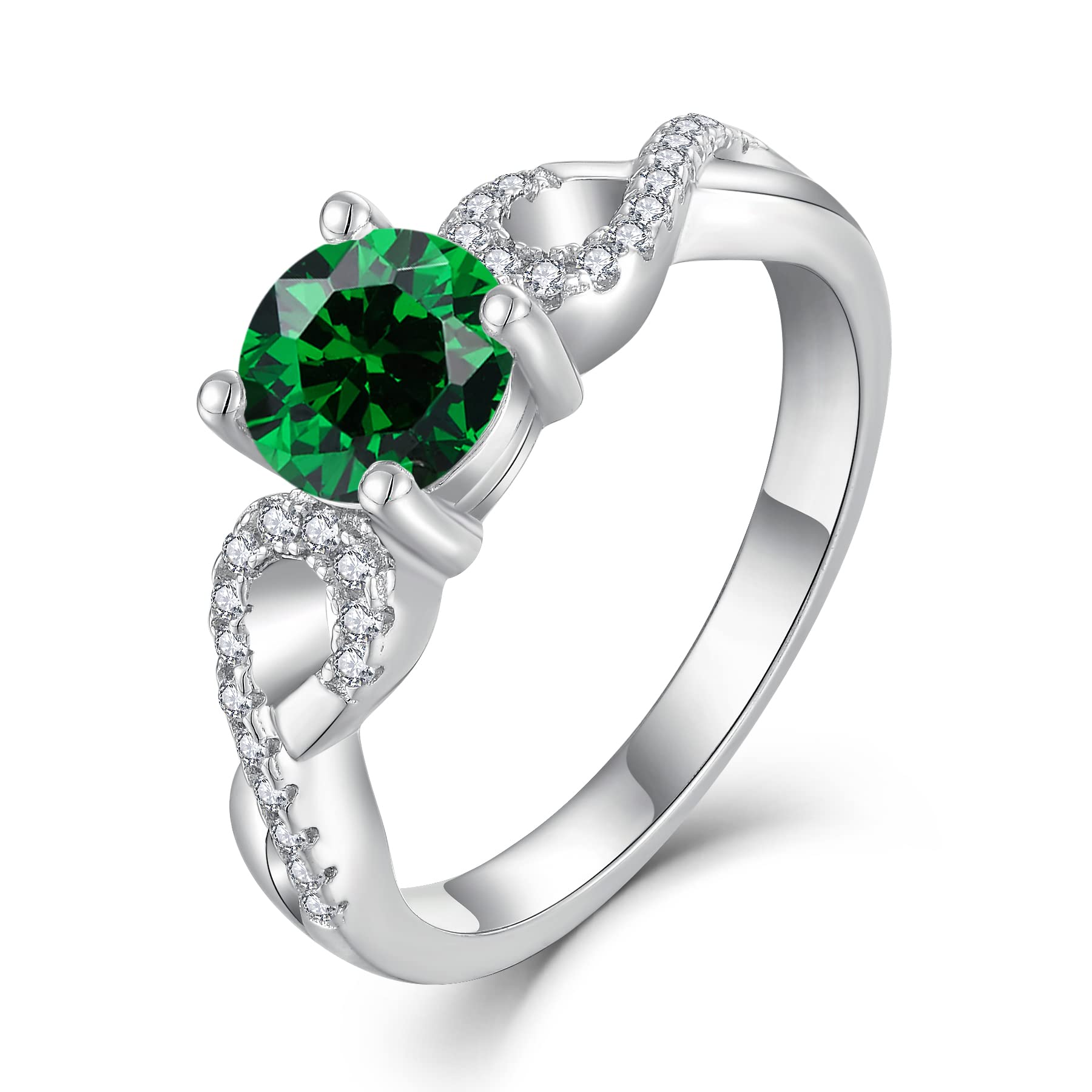 STARCHENIE Women Infinity Promise Rings 925 Sterling Silver Wedding Engagement Promise Ring Size7 Emerald color