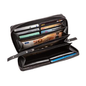 LEABAGS Leather Wallets for Women - RFID Blocking Button Closure credit card slots - Women's Wallets Small Genuine Leather Bifold Compact (Onyx Black, M(7.5x4.3x1.1 in))