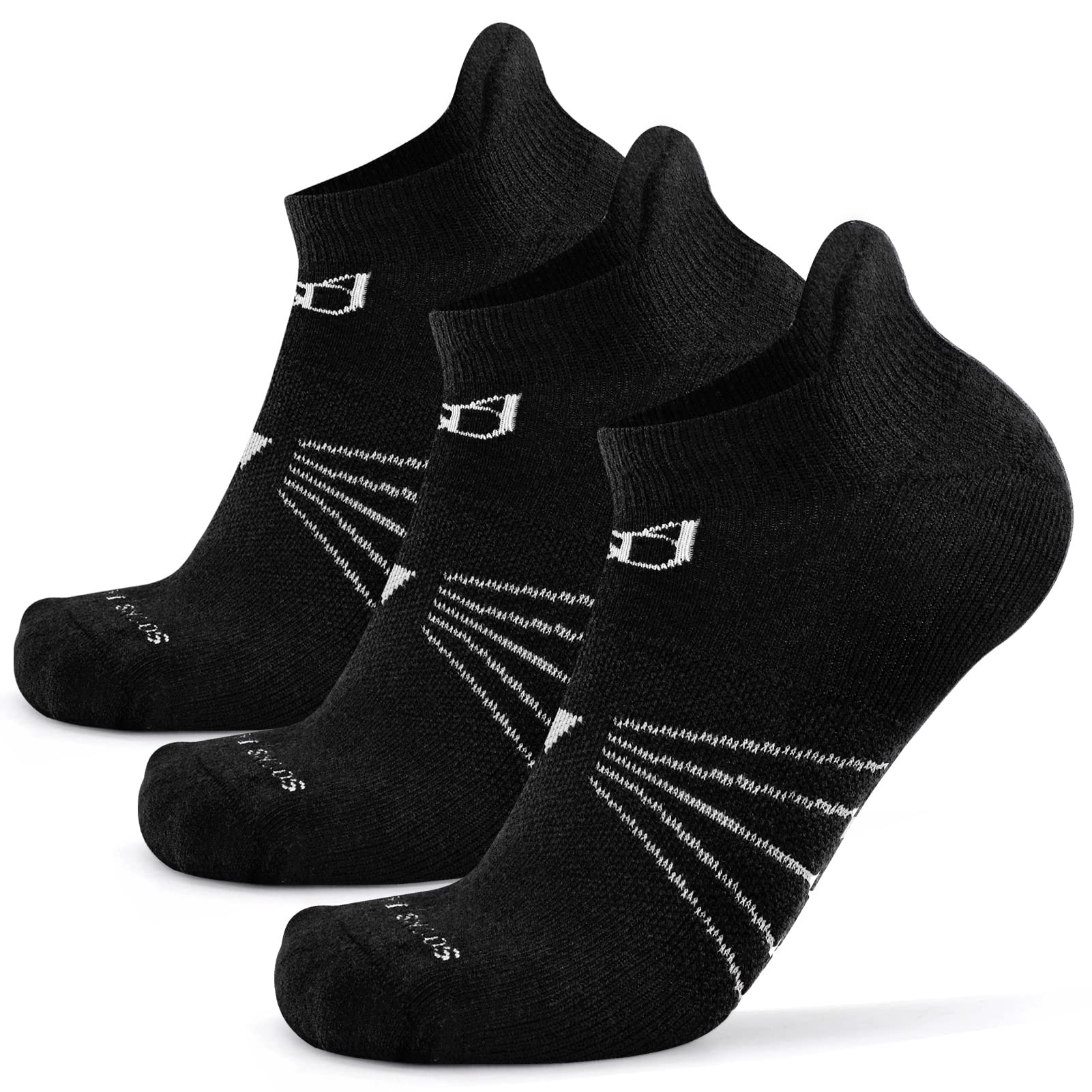 Socks Daze Womens Cushioned Wool Running Hiking Socks, Men's Ankle Low Cut Warm Winter Soft Wool Athletic Heel Tab Socks for Golf Tennis Cycling, 3 Pairs Black, Medium