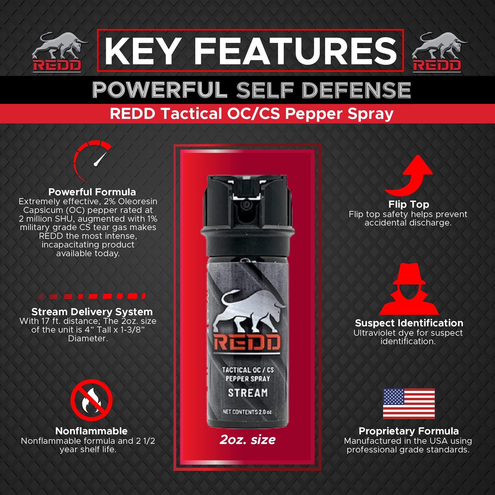 NW Self Defense Products Redd, Tactical OC/CS Pepper Spray - Flip Top Stream (2 oz)