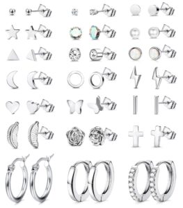 fasacco 21pairs stainless steel earrings silver hoop stud earrings sets for multiple piercing small tiny stud earrings small huggie hoop earrings