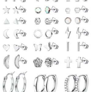 FASACCO 21Pairs Stainless Steel Earrings Silver Hoop Stud Earrings Sets for Multiple Piercing Small Tiny Stud Earrings Small Huggie Hoop Earrings