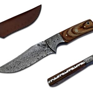 PAL 2000 KNIVES DAM-6010 Handmade Damascus Steel Knife laminate wood with Leather Sheath