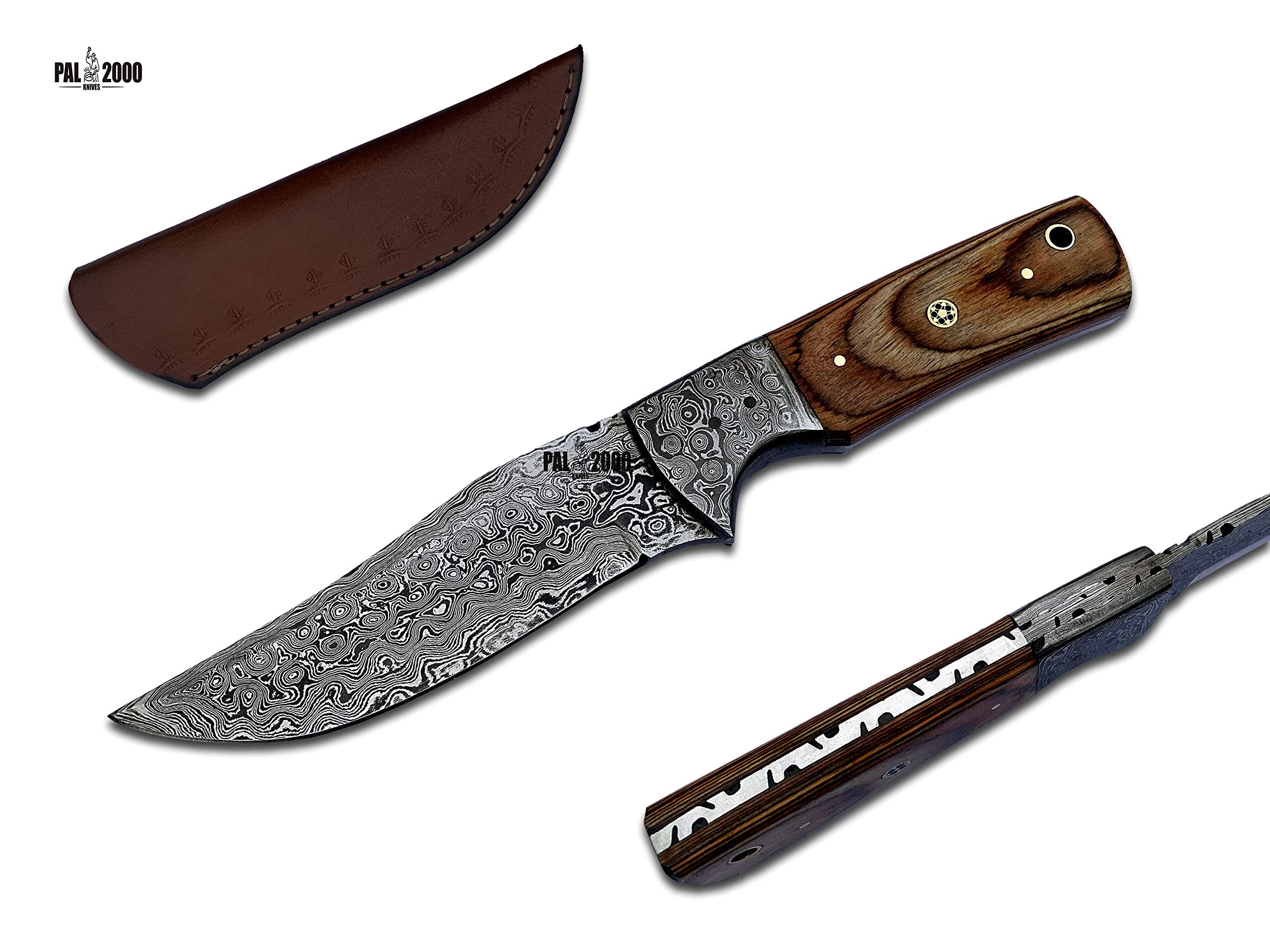 PAL 2000 KNIVES DAM-6010 Handmade Damascus Steel Knife laminate wood with Leather Sheath