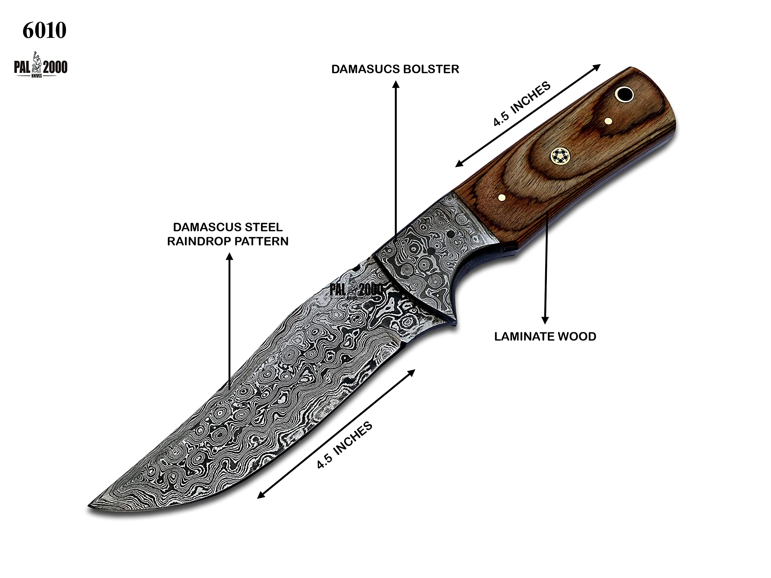 PAL 2000 KNIVES DAM-6010 Handmade Damascus Steel Knife laminate wood with Leather Sheath