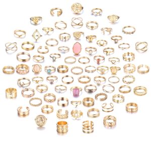 Ubjuliwa 82pcs Gold Knuckle Rings for Women Stackable Mid Finger Joint Ring Set Retro Vintage Boho Rings Aesthetic Stacking Crystal Rings Bulk