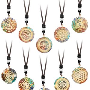 Batiyeer 10 Pieces Chakra Necklace Orgonite Necklace Crystal Pendant Necklace Spiral Chakra Healing Energy Necklace Adjustable Reversible Pendant for Women Men,1.4 Inches (Classic)