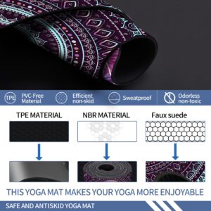 Cifupy Yoga Mat Double-Sided Non Slip Exercise Mat Eco Friendly TPE Fitness Exercise Mat With Carrying Strap & Storage Bag Workout Mat for Yoga, Pilates and Floor Exercises