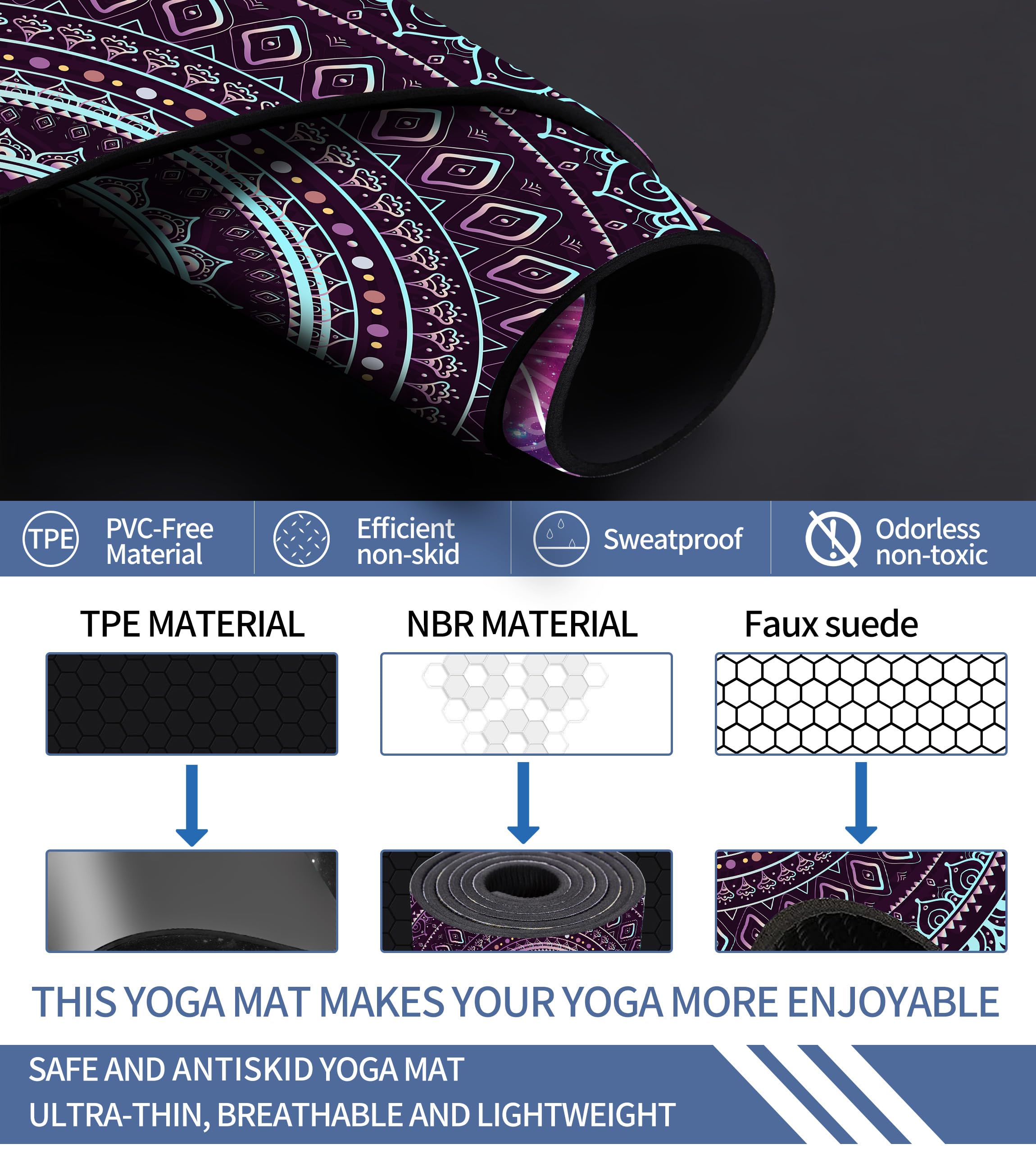 Cifupy Yoga Mat Double-Sided Non Slip Exercise Mat Eco Friendly TPE Fitness Exercise Mat With Carrying Strap & Storage Bag Workout Mat for Yoga, Pilates and Floor Exercises