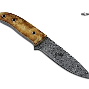 PAL 2000 KNIVES DAM-6003 Handmade Damascus Steel Knife Stained Camel Bone with Genuine Leather Sheath