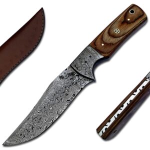 PAL 2000 KNIVES DAM-6010 Handmade Damascus Steel Knife laminate wood with Leather Sheath