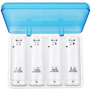 TechKen Charging Station for Wii Controller with 4 Rechargeable Battery 2800 mAh Packs & USB Cable Compatible with Nintendo Wii Remote Controllers