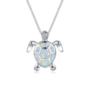 Vanel Turtle Necklace 925 Sterling Silver Opal Sea Turtle Necklace for Women Turtle Gifts for Women Girls Hawaiian Beach Opal Turtle Jewelry with Box