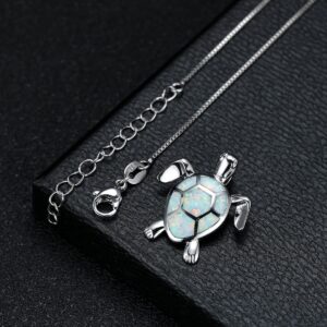 Vanel Turtle Necklace 925 Sterling Silver Opal Sea Turtle Necklace for Women Turtle Gifts for Women Girls Hawaiian Beach Opal Turtle Jewelry with Box