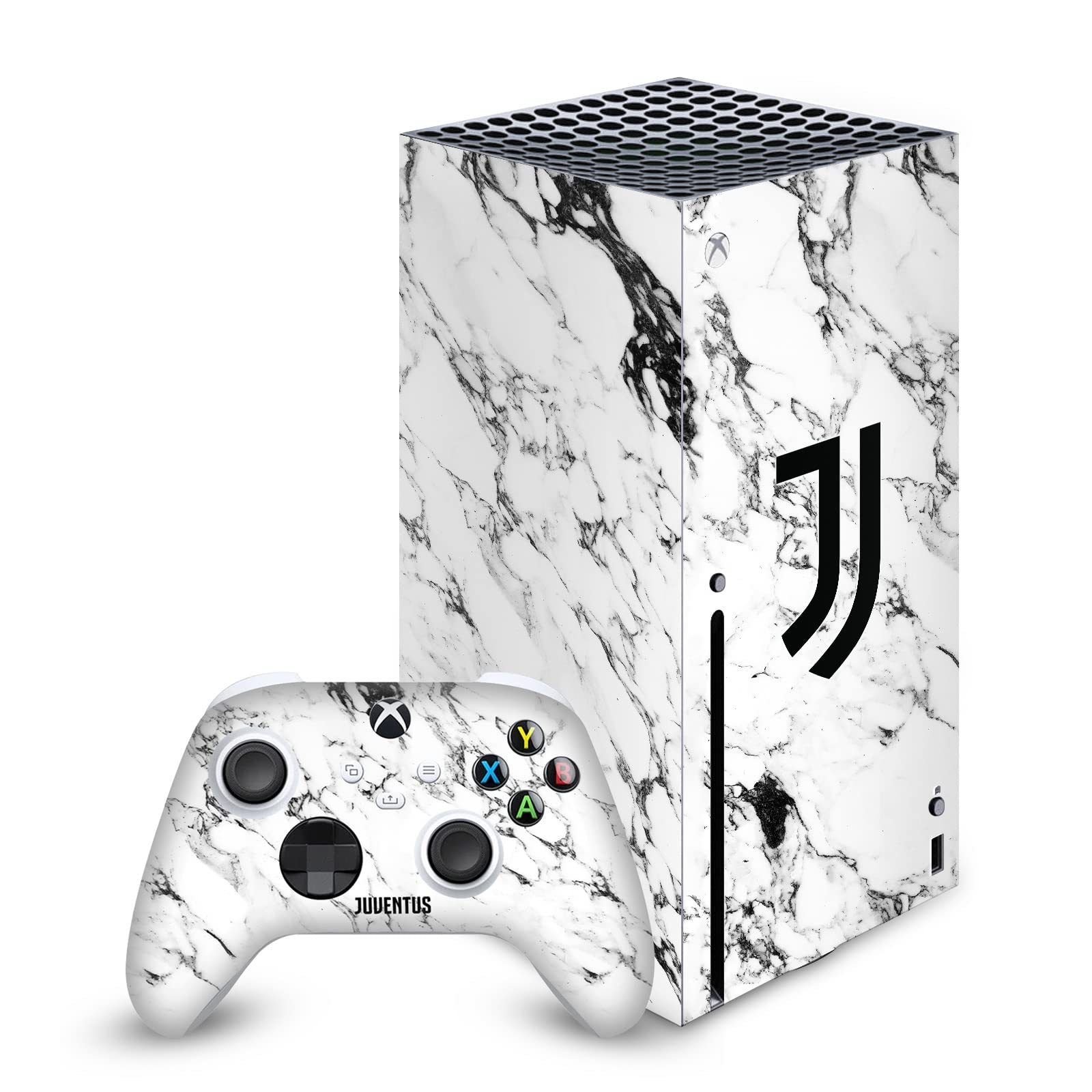 Head Case Designs Officially Licensed Juventus Football Club White Marble Art Vinyl Sticker Gaming Skin Decal Cover Compatible with Xbox Series X Console and Controller Bundle